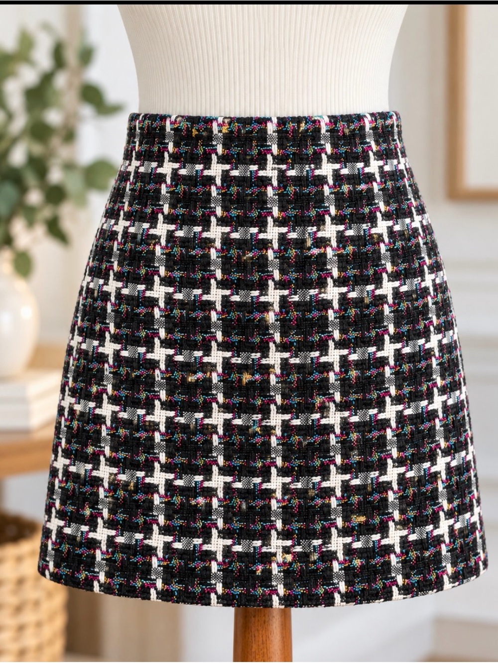 LOFT Confetti Tweed Mini Skirt Black White Metallic Multicolor 6P